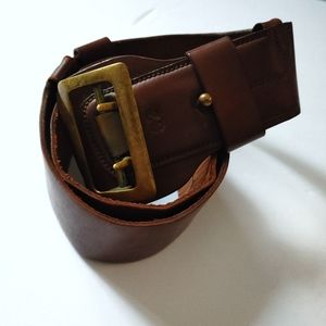 Vintage brown leather belt size 32 gold buckle